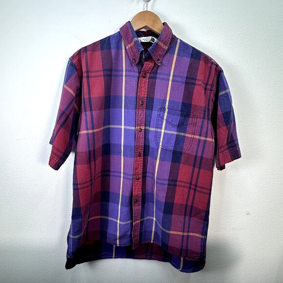 Vintage The North Face Seersucker Checked Short Sleeve Button Down Shirt Size M - Picture 2 of 7